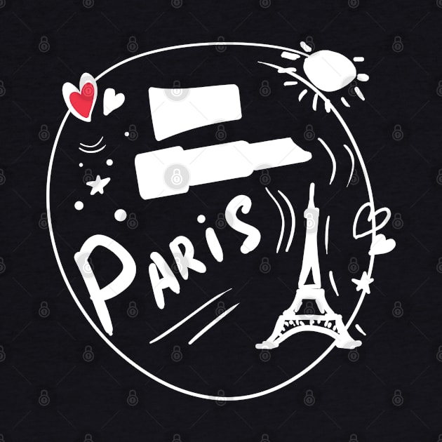 White drawing with a red heart. Stylish print on the theme of Paris. by Art KateDav